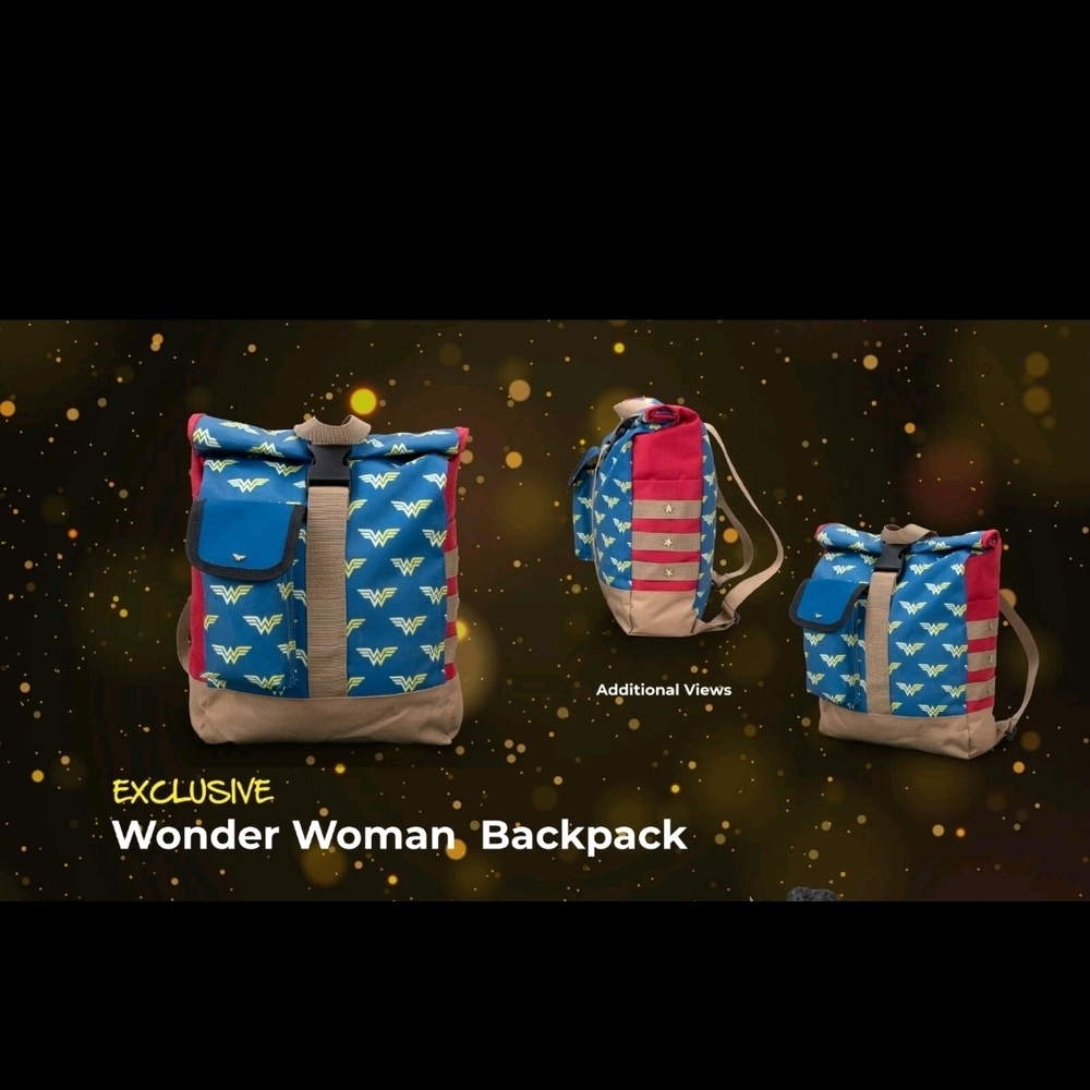 Loot Crate DX- DC Comic Wonder Women Blue and Red Backpack w/ Iconic Logo. NEW